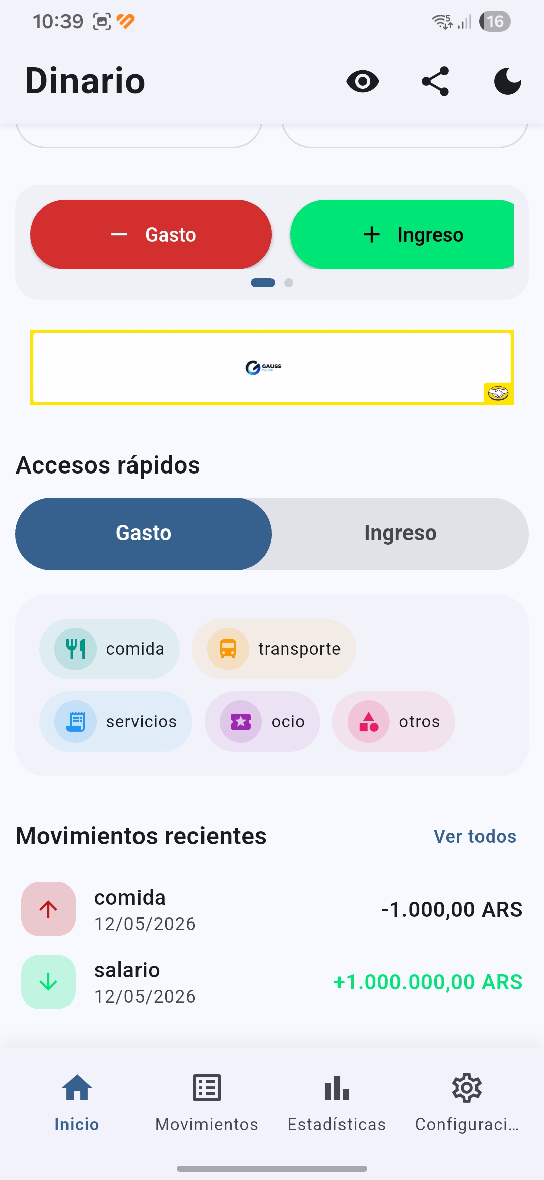 Dinario pantalla 2