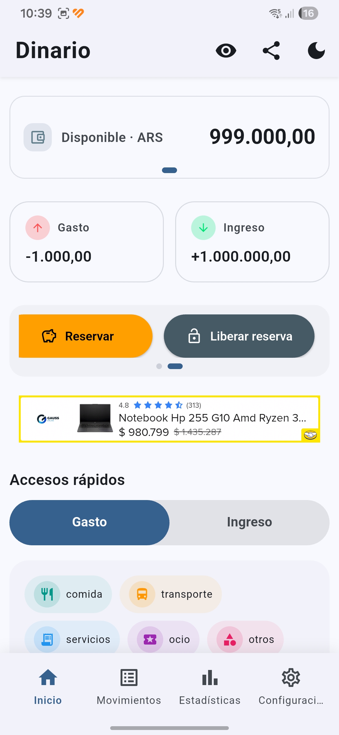 Dinario pantalla 3