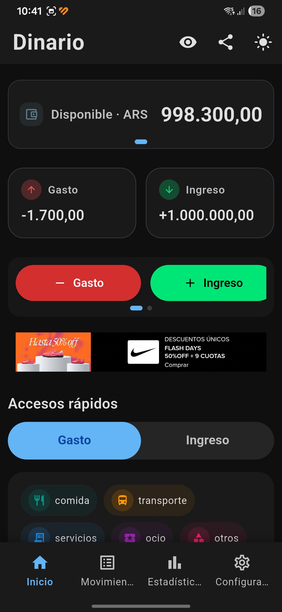 Dinario pantalla 10